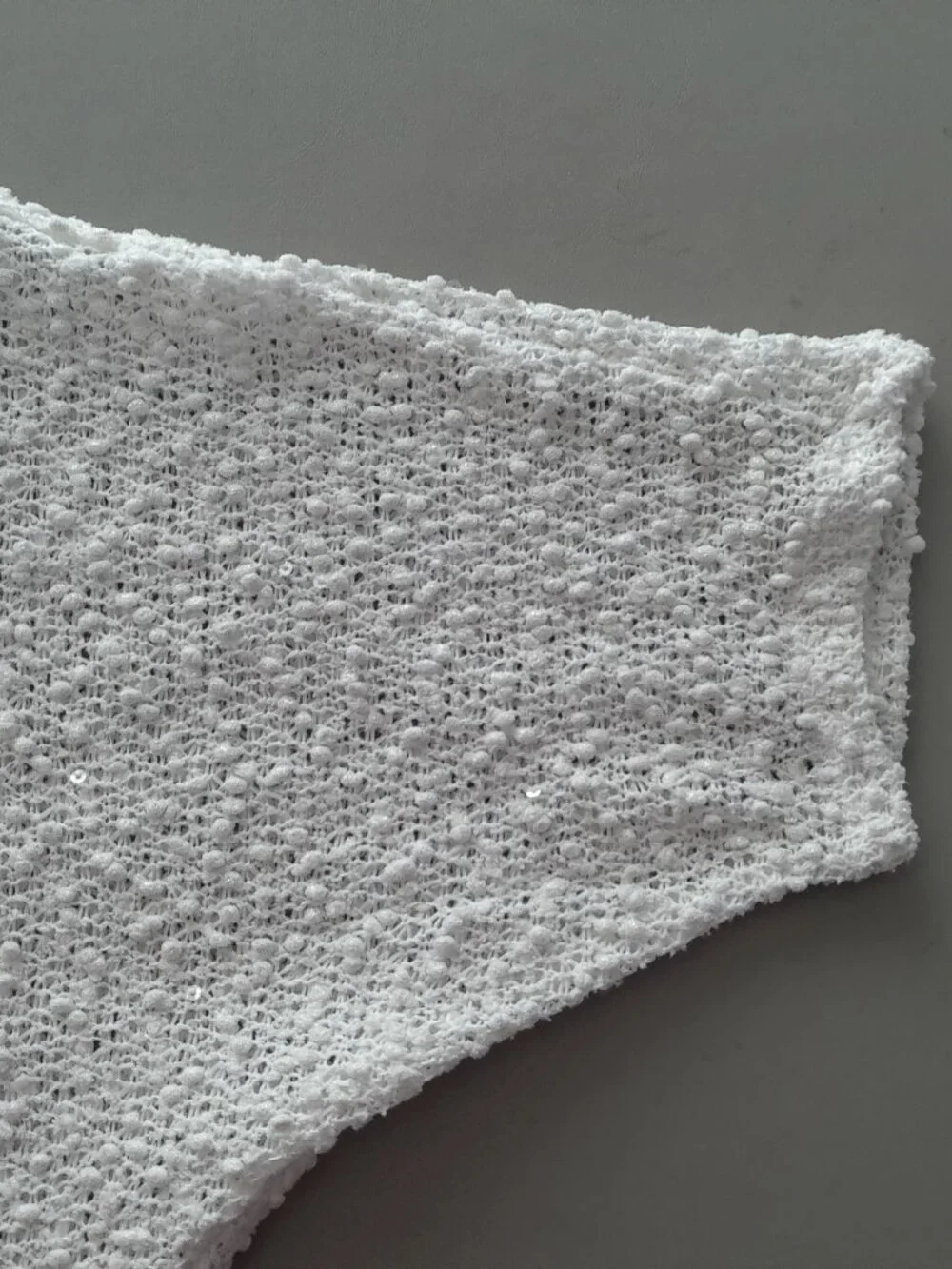 CHICO'S Shrt Sleeve Open Front Cream Sweater Sm.Popcorn Texture w/Lace/Sequins M - Picture 5 of 10